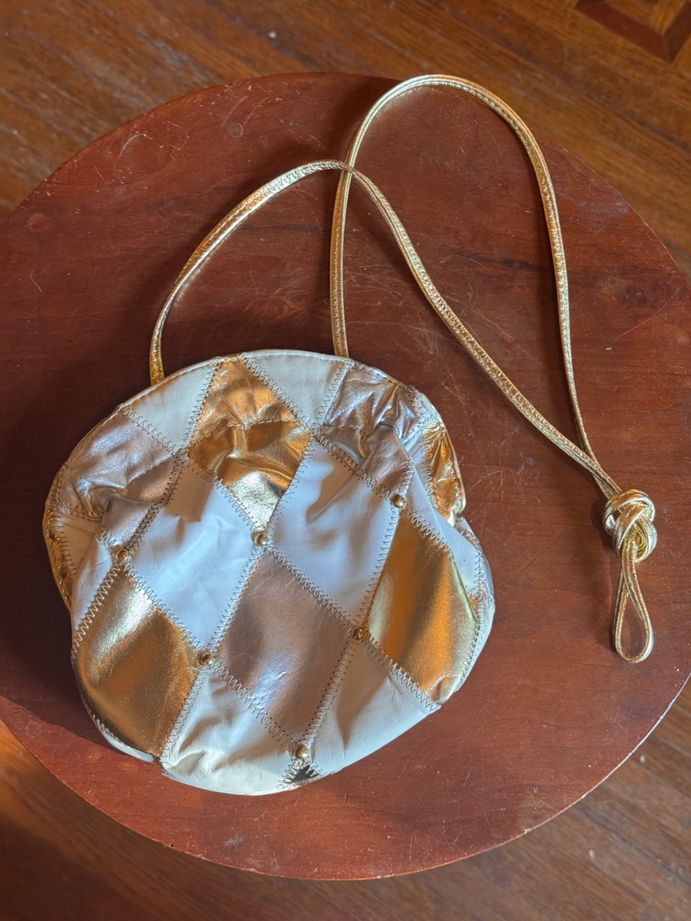 Gold and White Quilted Crossbody Bag - Metallic Patchwork